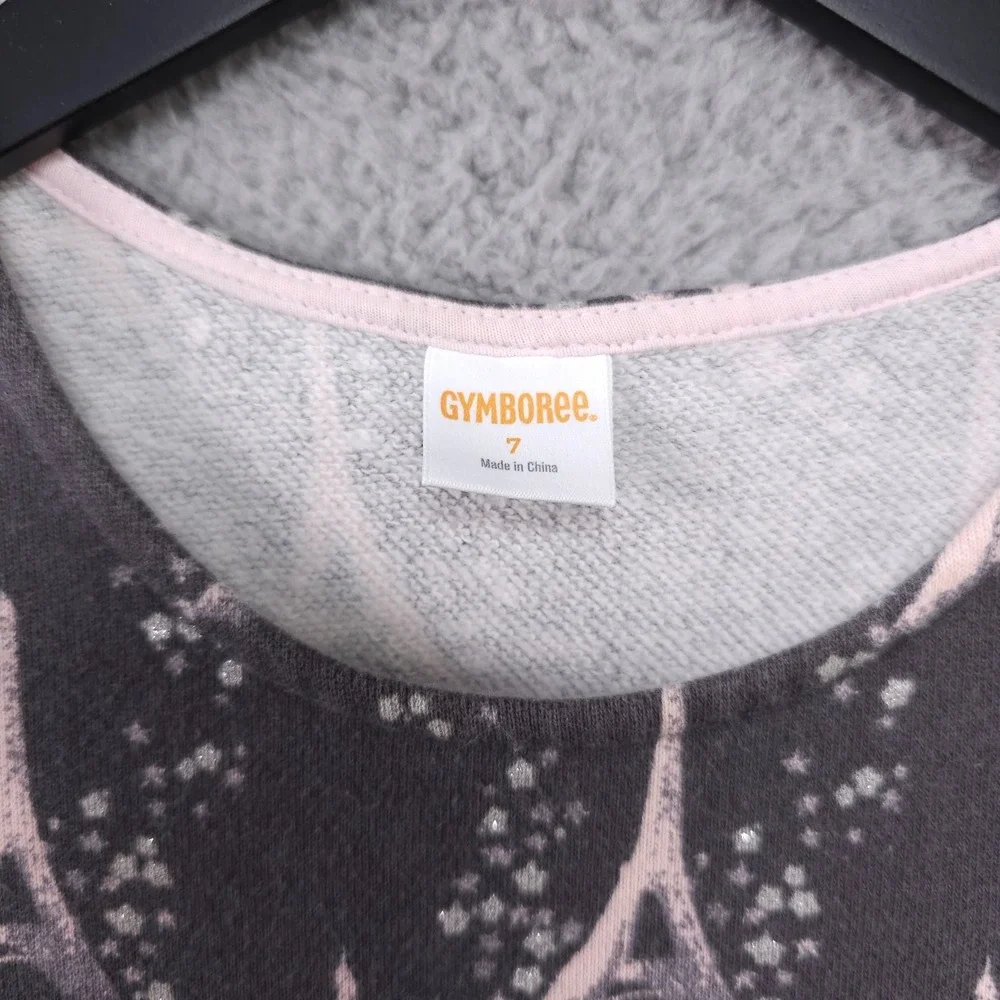 Gymboree Starry Night Dress Girls 7 Gray Pink Eiffel Tower Long Sleeve Terry